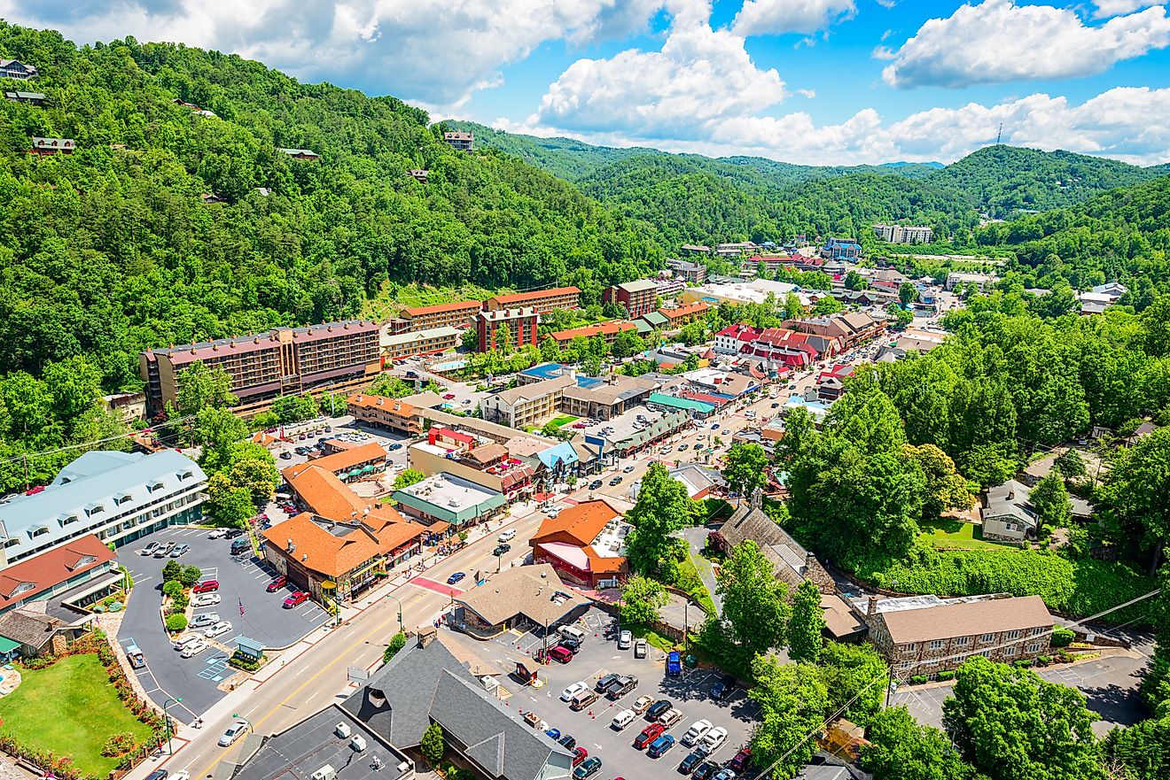 Aerial view of picturesque Gatlinburg, Tennessee.