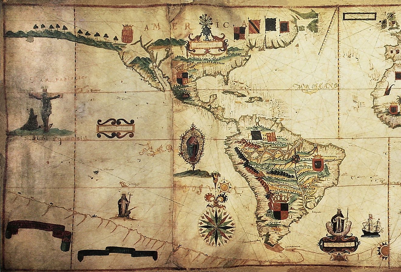 Antique world map of Spanish and Portuguese maritime and colonial empire. Created by Antonio Sanches, published in Portugal, 1623