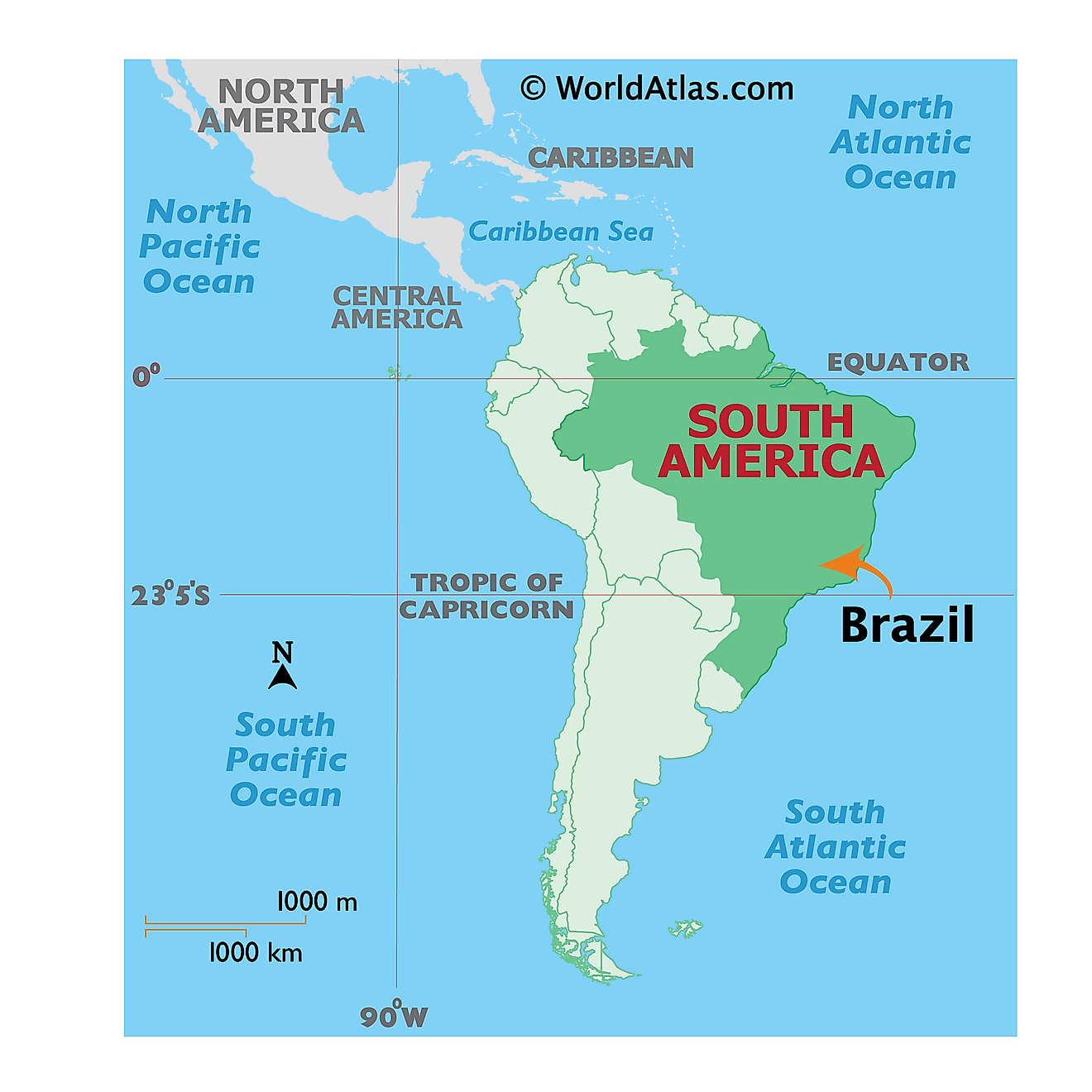 Map of Brazil showing the five geographical regions of the country. The