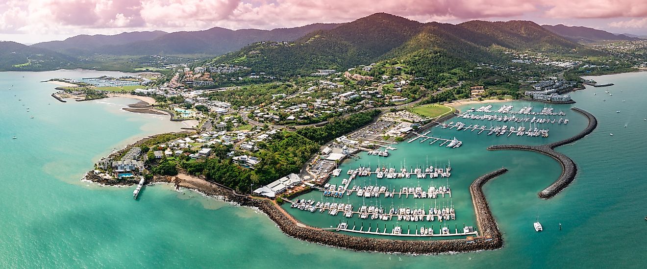Panorama of Airlie Beach in the Whitsunday Region of Queensland, Australia.