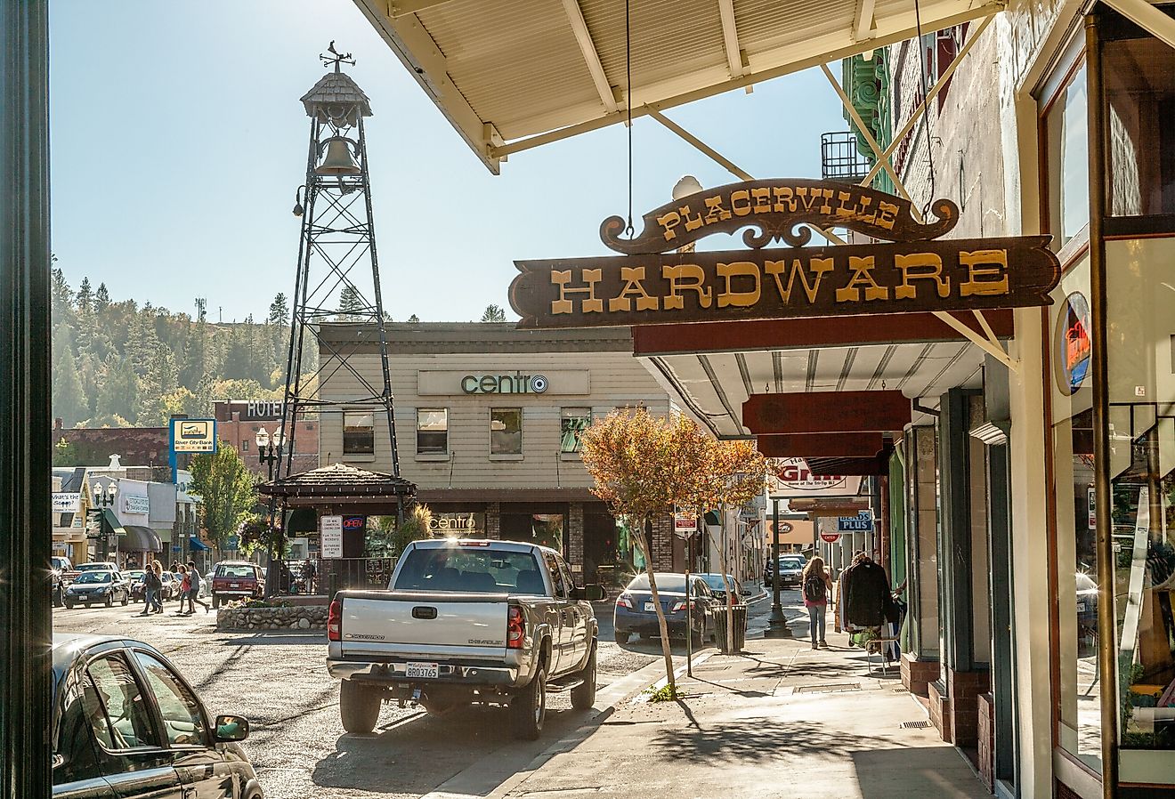 Mainstreet in Historic town of Placerville with Bell Tower, California. Image credit Laurens Hoddenbagh via Shutterstock