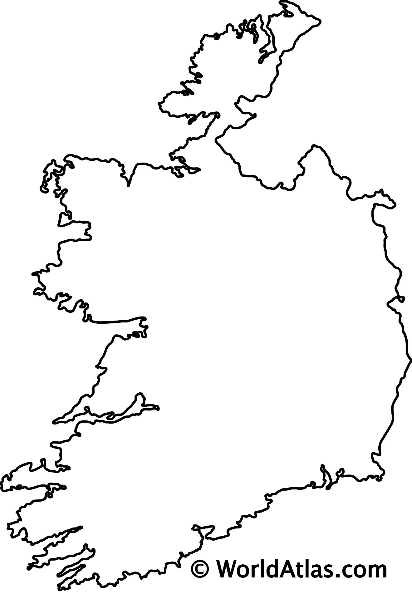 Mapa de contorno en blanco de Irlanda