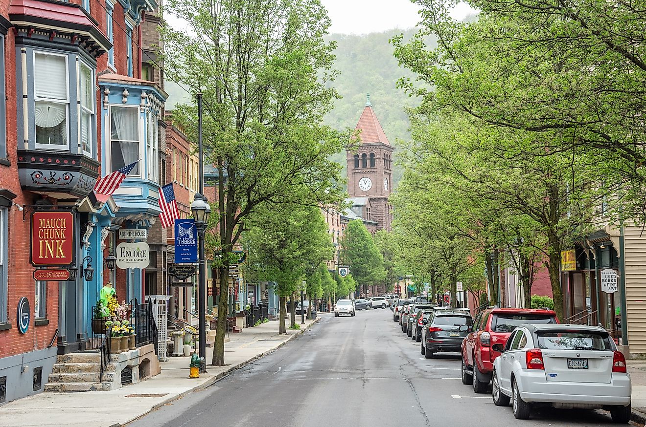 Town center in Jim Thorpe, Pennsylvania. Editorial credit: Alizada Studios / Shutterstock.com.