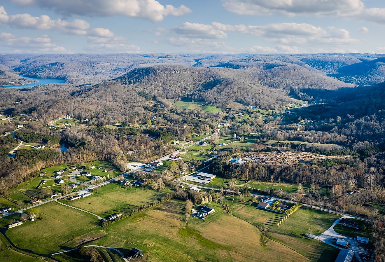 Scenic aerial view of countryside around Berea, Kentucky.