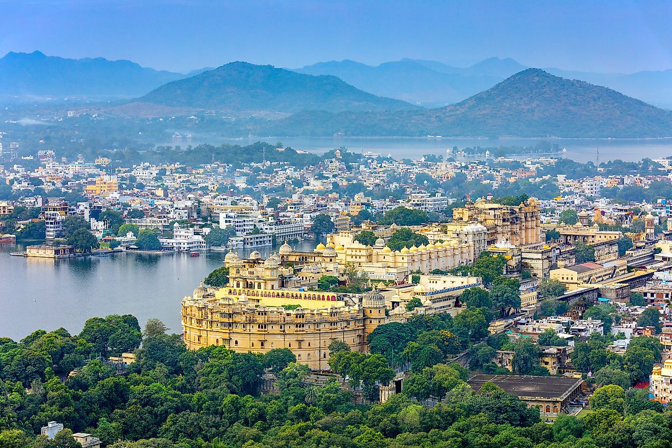 Aerial view of City Palace, Udaipur, Rajasthan, India