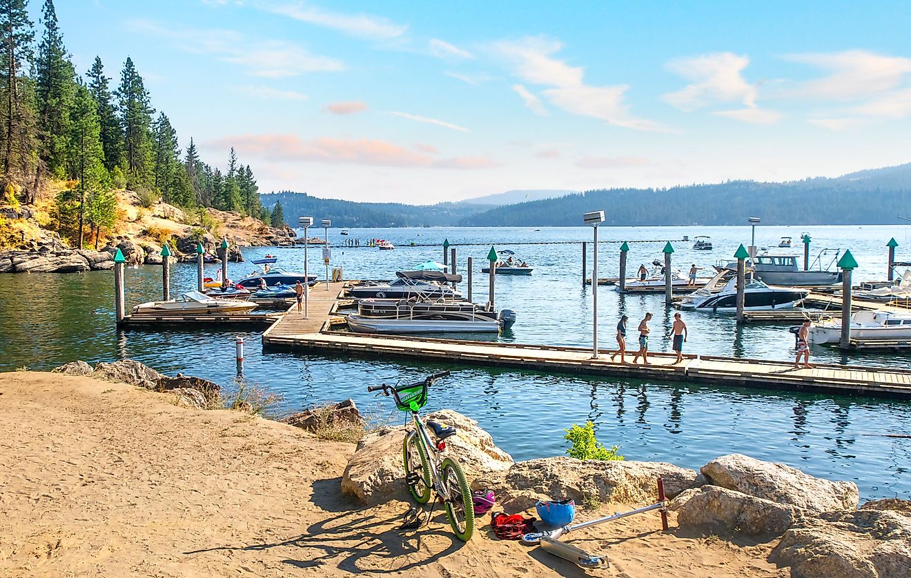 The picturesque Lake Coeur d'Alene in Coeur d'Alene, Idaho.