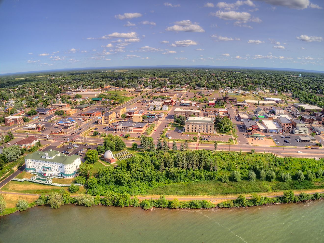 Aerial view of Ashland, Wisconsin on the shores of Lake Superior.