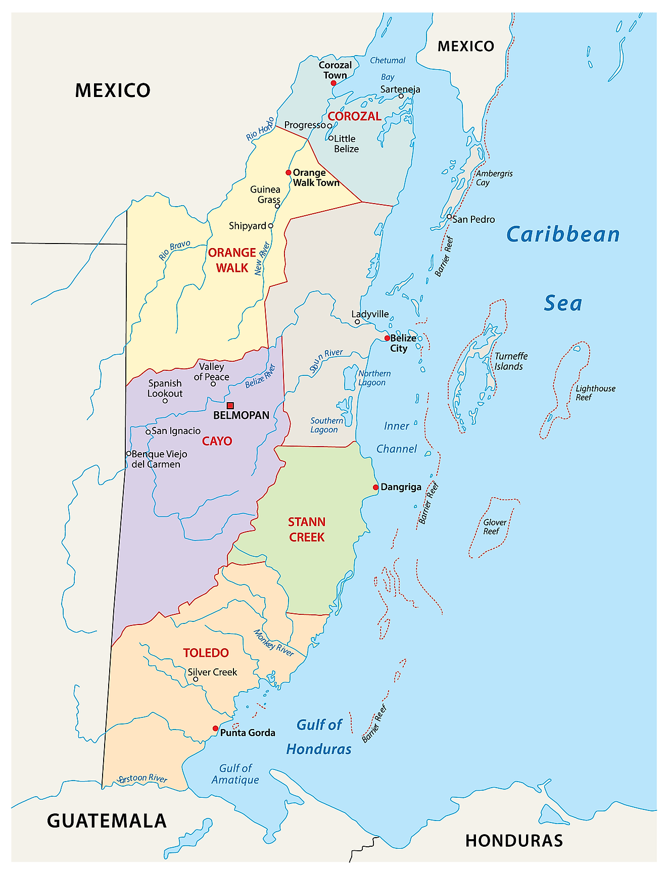 Districts Of Belize Map 