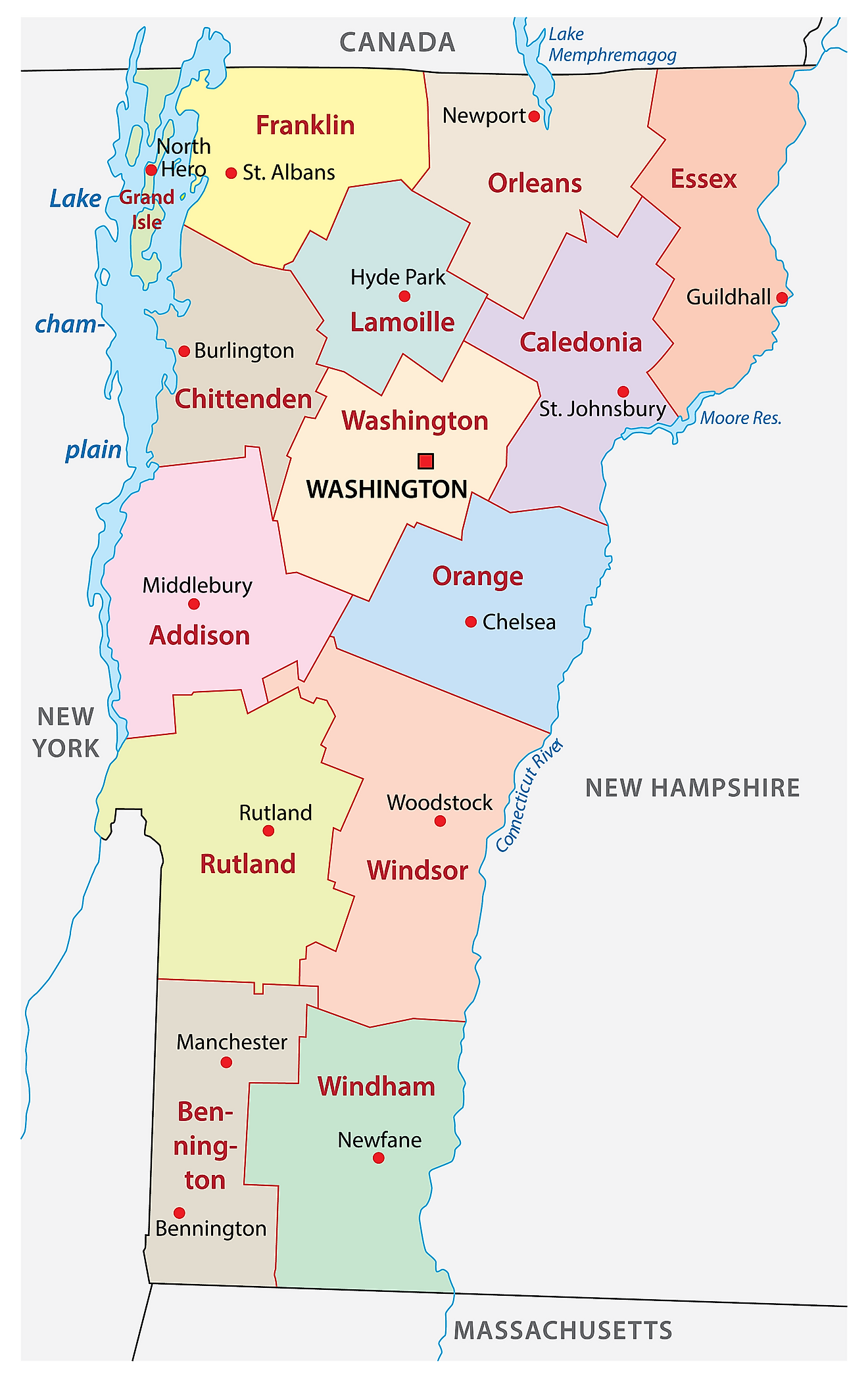 Vermont Counties Map 