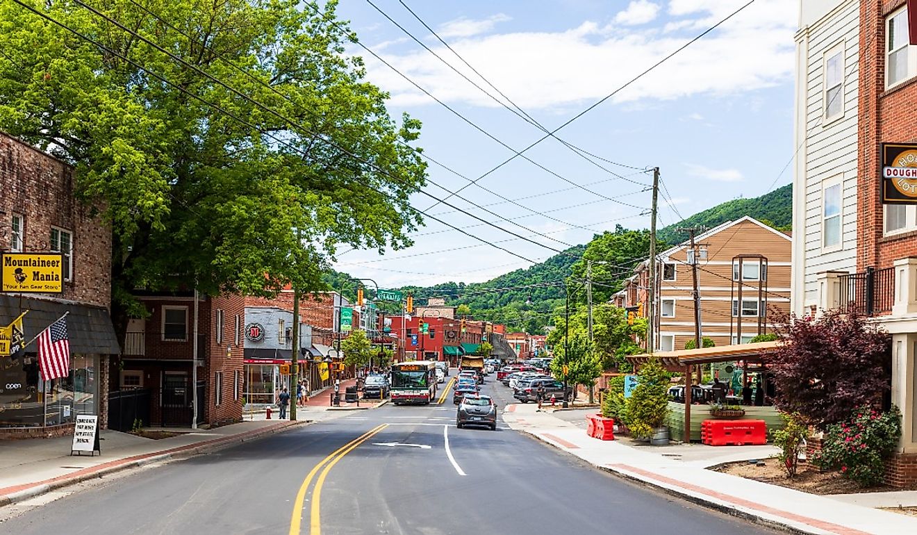 Main Street in Summer, Boone, North Carolina. Image credit Nolichuckyjake via Shutterstock