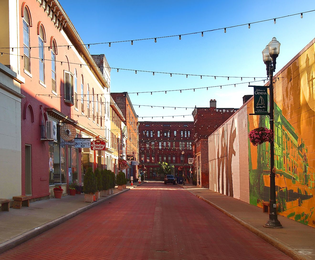 Geneva , New York. Linden Street in downtown Geneva, New York on a quiet summer morning. Editorial credit: debra millet / Shutterstock.com