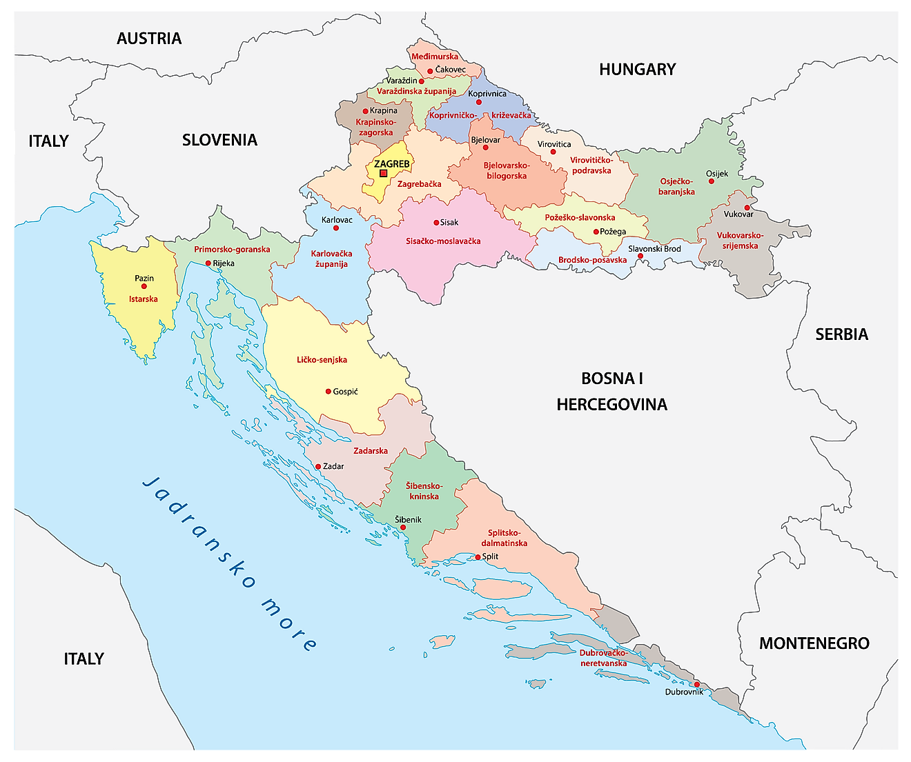 Counties Of Croatia Map 