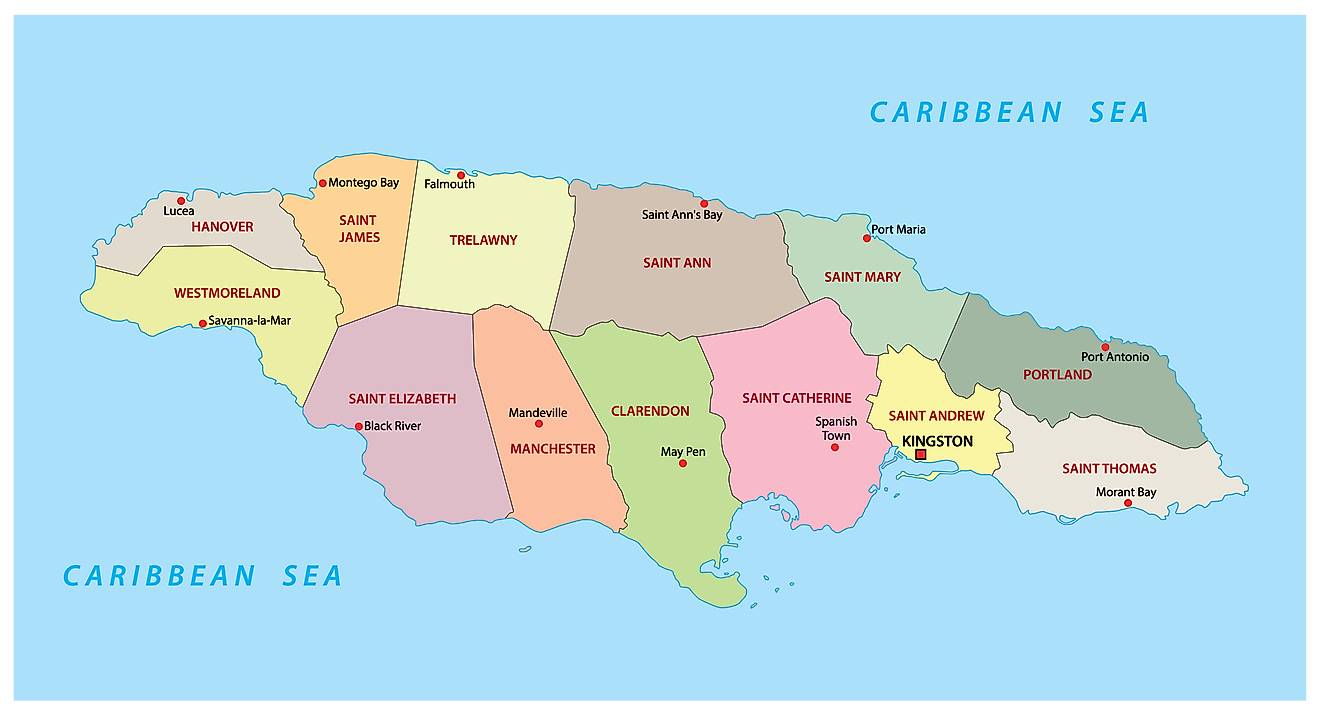 Jamaica Parishes Map 