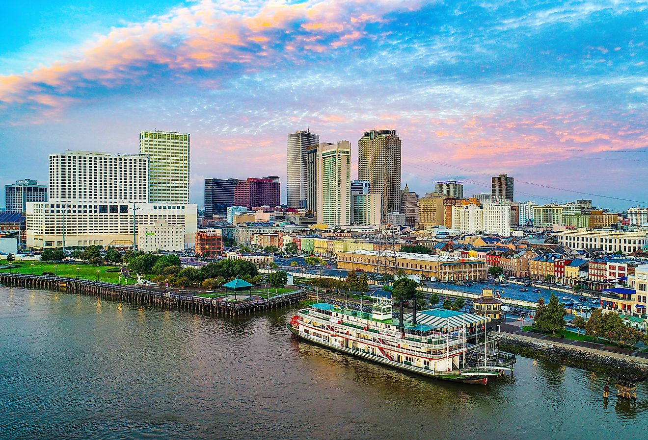 New Orleans, Louisiana, downtown skyline, along the river.