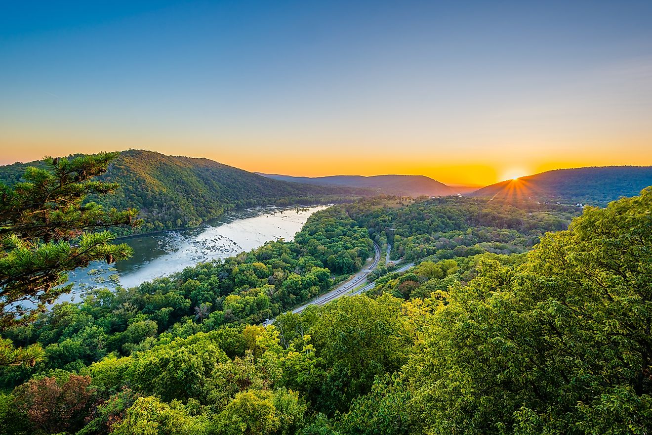 View of the Potomac River in West Virginia at sunrise