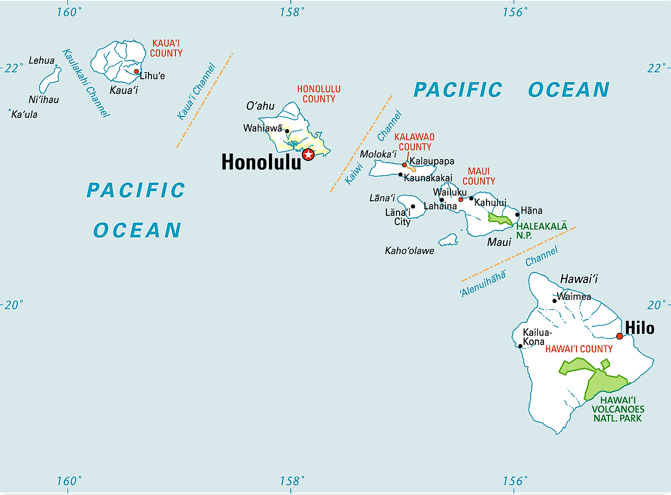 Hawaii Counties Map 