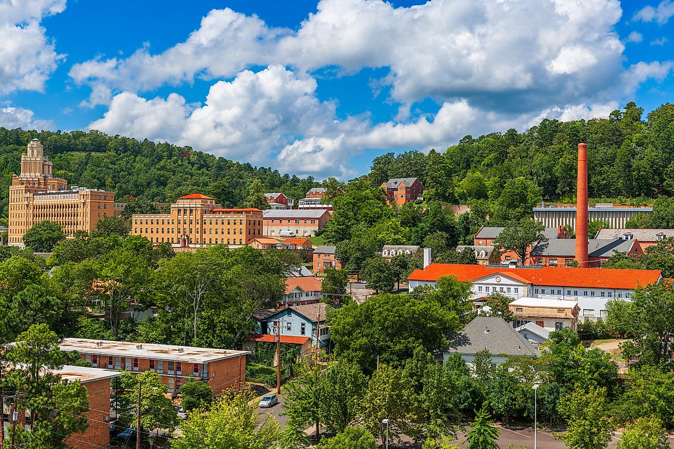 The skyline of Hot Springs in Arkansas.