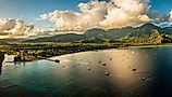 Aerial view of the bay and town of Hanalei