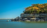 Fall foliage along a cliff on Lake Texoma in Texas. 