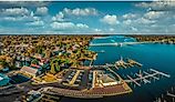 Aerial summer view of colonial Chestertown on the Chesapeake Bay in Maryland, USA.