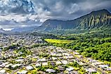 Aerial view of Kailua town on Oahu Island, Hawaii.