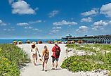 Tourists are enjoying in Folly Beach, South Carolina.