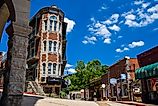 Rustic buildings in the historic downtown area of Eureka Springs, Arkansas. Editorial credit: Rachael Martin / Shutterstock.com