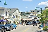 Buildings lined along Main Street in Mystic, Connecticut. Editorial credit: Actium / Shutterstock.com