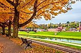 Historical Galena Town river front view at Autumn in Illinois