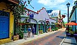 Aviles street shopping district in the Historic St. Augustine Florida the oldest city in America.  Editorial credit: Dennis MacDonald / Shutterstock.com