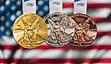 Gold, silver and bronze medals of the XXXII Summer Olympic Games 2020. Editorial credit: fifg / Shutterstock.com