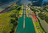 Aerial view of the Panama Canal.