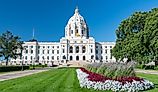 Facade of the Minnesota State Capitol Building in St Paul.