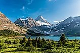 Mount Assiniboine is the pyramid-shaped peak at center, high above Lake Magog.