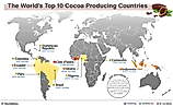 A map showing the top 10 cocoa producing countries in the world