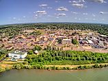 Aerial view of Ashland, Wisconsin on the shores of Lake Superior.