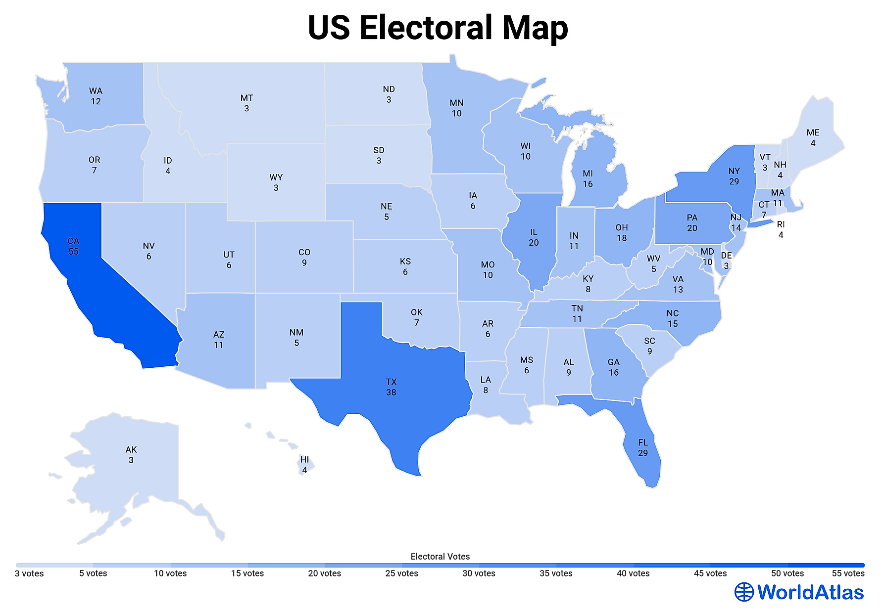 US States By Electoral Votes WorldAtlas