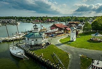 Lighthouse in Saint Michaels, Maryland harbor on the Chesapeake Bay.