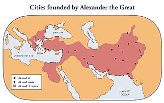 Map of cities founded by Alexander the Great.