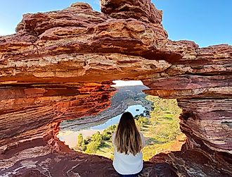 Hiking the stunning Natures Window in Kalbarri, National Park, Western Australia.