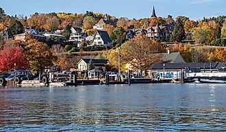 Cityscape view of Bayfield, Wisconsin, as seen from the shores of Lake Superior.