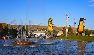 Dinosaur statues in the town of Drumheller in Alberta. Editorial credit: Alexandre.ROSA / Shutterstock.com