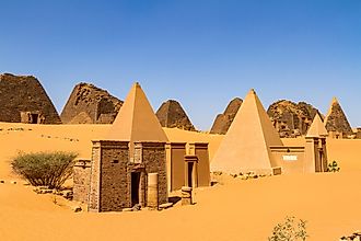 Historical Meroe pyramids in the Sahara desert in Sudan.