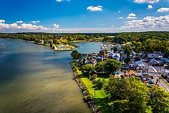 A scenic view of Chesapeake City, Maryland, from the Chesapeake City Bridge.