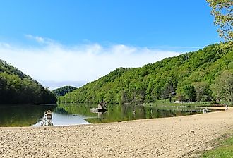 Sandy beach at Hungry Mother Lake. Image credit Anne Katherine Jones via Shutterstock