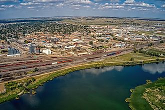 Aerial view of Williston in the Bakken Oil Fields of North Dakota.