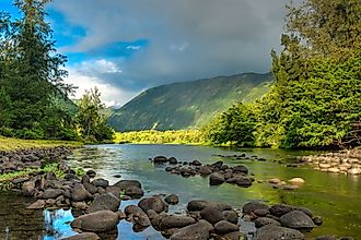 Flowing river in Waipio Valley on Hawaii Big Island