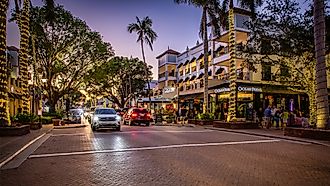 View of 5th Avenue at dusk in Naples, Florida. Editorial credit: Mihai_Andritoiu / Shutterstock.com