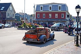 View of buildings in Kennebunkport, a coastal town in York County, Maine, United States, home of the Bush family.