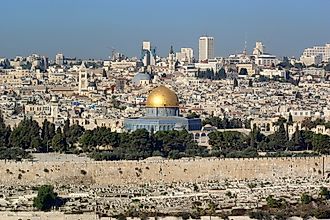 The Dome of the Rock in Jerusalem with the Church of the Holy Sepulcher in the background